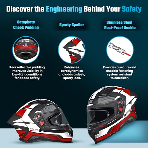 Image of STUDDS Helios Asphalt Full Face ISI and DOT Certified Helmet with Dual Visor MATT Black & RED - L