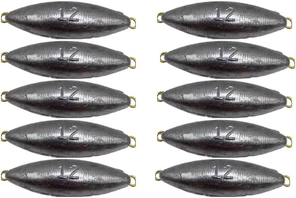 Generic Torpedo Fishing Sinkers 12oz - 10 Pieces (Lead, Fishing Weight, Double Ring Good for Salt and Fresh Water), Grey