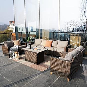 Alternative view of Grand patio Sofa Sets 6 Pieces Conversation Set with Fire Pit Table, PE Wicker Patio Furniture Sectional Sofa with Thick Cushions for Yard Garden Porch (Set for 5 Firetable, 6 PCS)