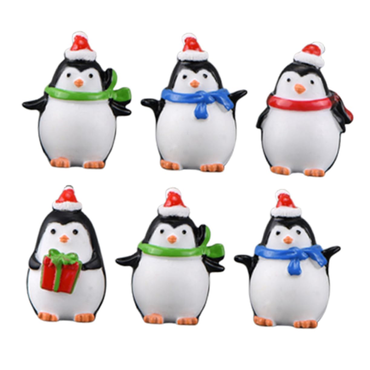 BUTIFULSIC 6pcs Christmas Penguin Resin Ornaments Miniature Penguin Decorations for Home Office Mall Party Desktop Decor Random Style