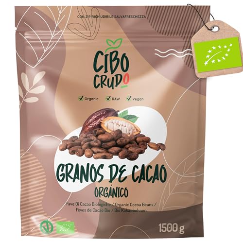 Granos de Cacao Crudo Orgánico - 1.5 Kg. Cacao Puro de Guatemala. Grano o Nibs 100% Puro y Natural de la Planta Theobroma. Sabor Intenso Aromático y Amargo.