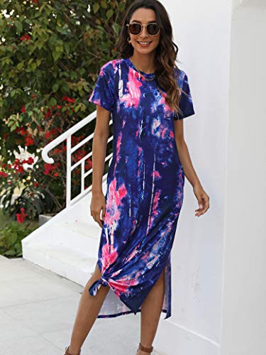 Image of Naggoo Summer Dresses for Women Short Sleeve Side Slit Long T Shirt Dress Beach Sundress Travel Vacation Outfits with Pockets
