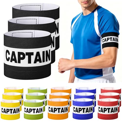 18 Pack Captain Armbands for Soccer Football & Rugby Adjustable Hook-and-Loop Captain Bands 6 Colors (3 Each) Referee Visible Washable Fits Older Teens & Adults 10-12 in Biceps