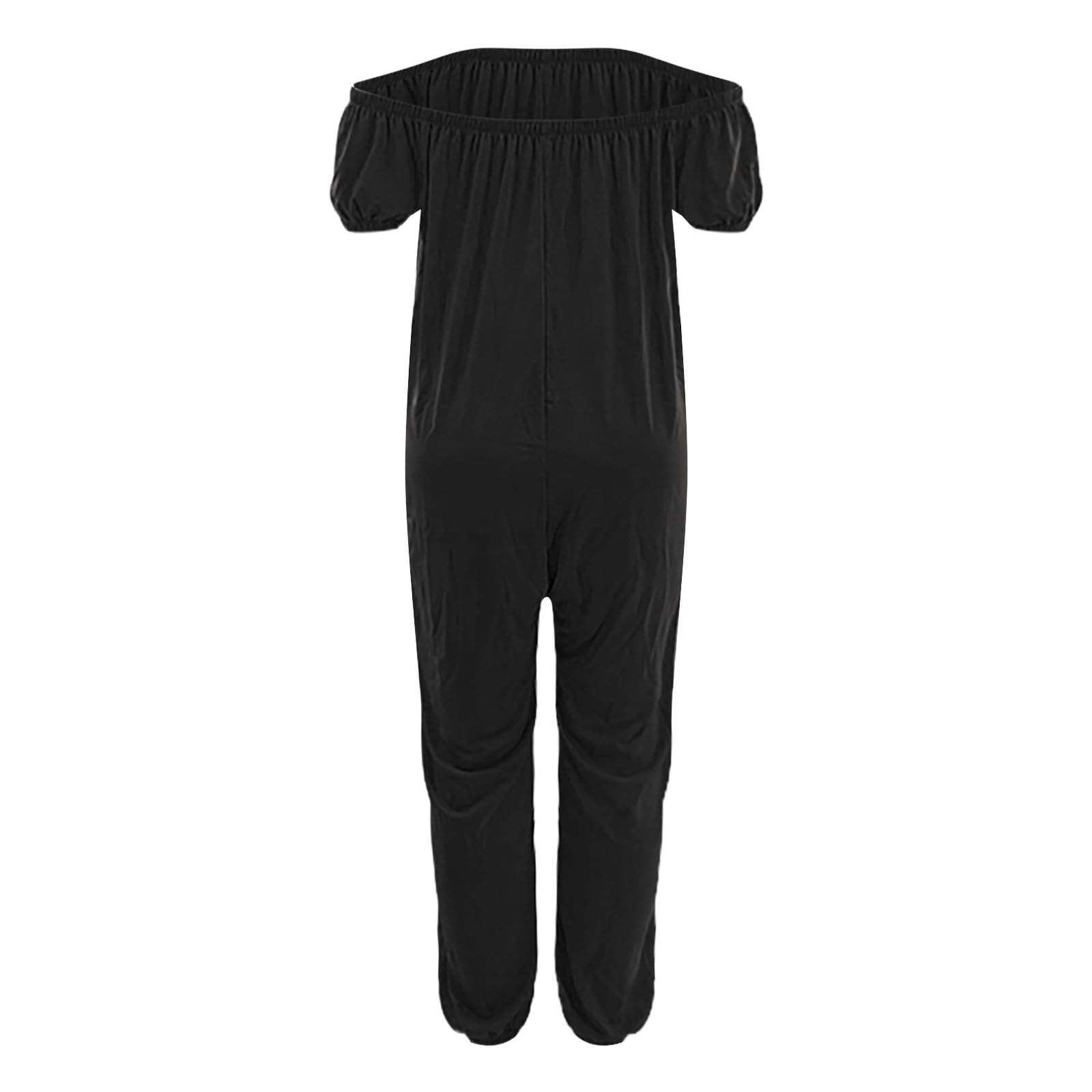 Jumpsuit Femme -Combinaison Été confortable Stretch tirer sur épaule taille haute jambe large pantalon longue mobarboteuse