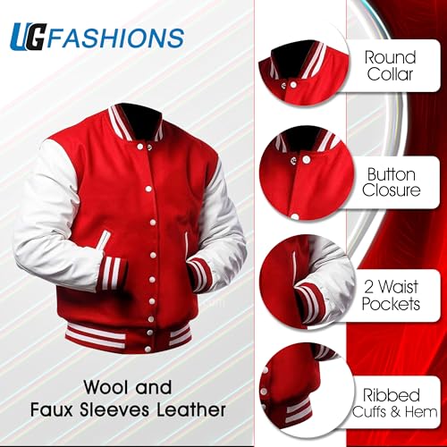 Image of Mens Varsity Letterman Baseball Bomber Jacket | Casual Fashion Wool & Faux Leather College /High School Jackets
