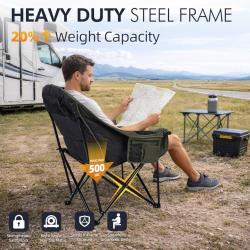 Image of Oversized Camping Chairs for Adults - Heavy Duty Padded Outdoor Camp Chair