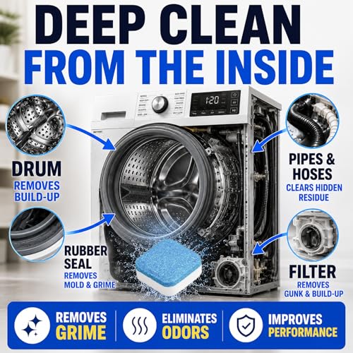 Image of Washing Machine Cleaner Tablets - Penetrating Deep Clean Washer Cleaner Tablets For Front Loader And Top Load HE - Active Formula Tub Descaler Deodorizer