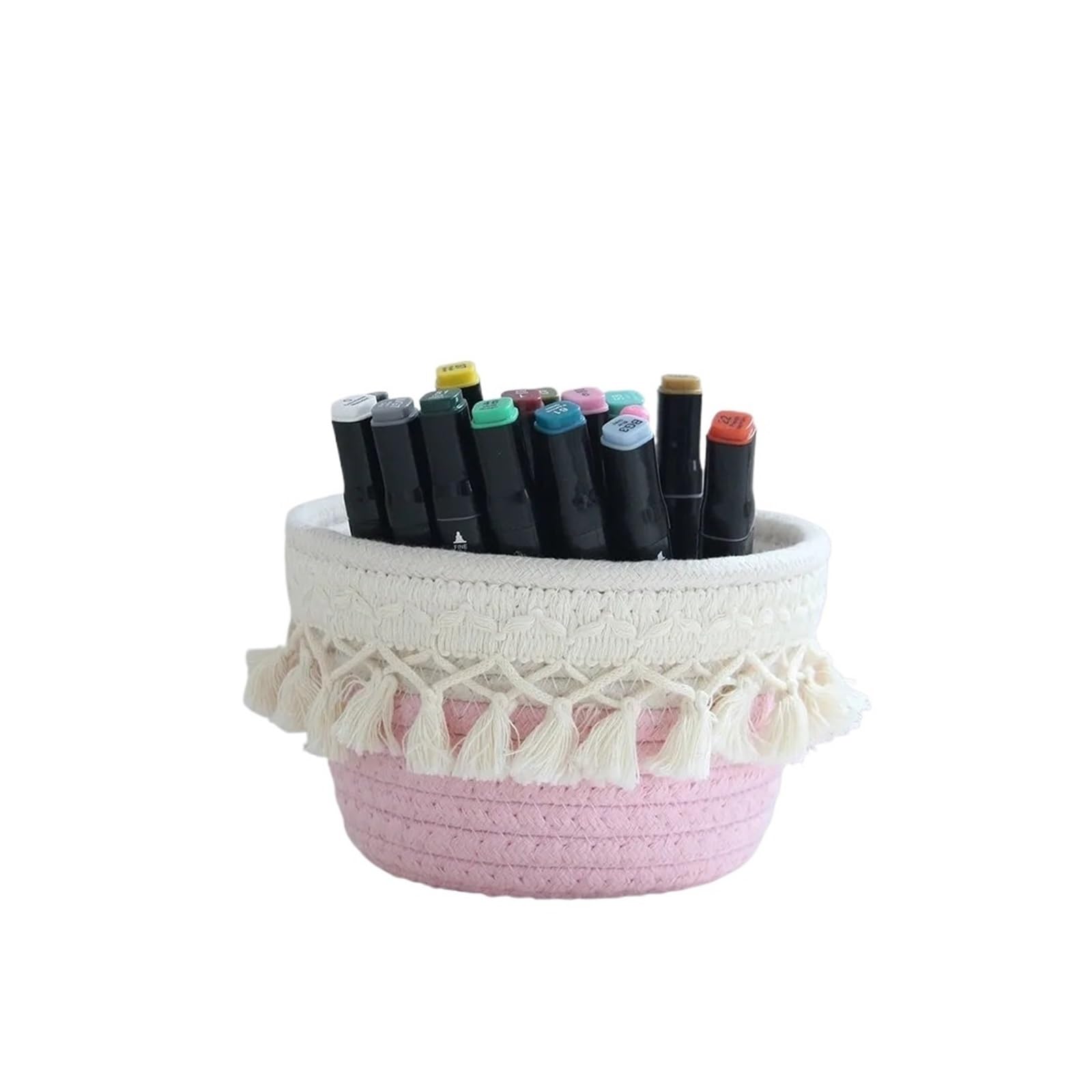 Cajas de almacenamiento tejidas a mano para bolígrafos de escritorio, cesta de clasificación para el hogar, aperitivos, juguetes, papelería, organizador de lápices (rosa)