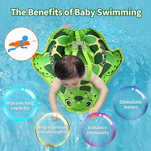Cloth Baby Pool Float With Removable Sun Canopy And Mesh Safety Seat Sea Turtle Design Pool Toy For Age Of 3-36 Months (Green, L) #TOP5