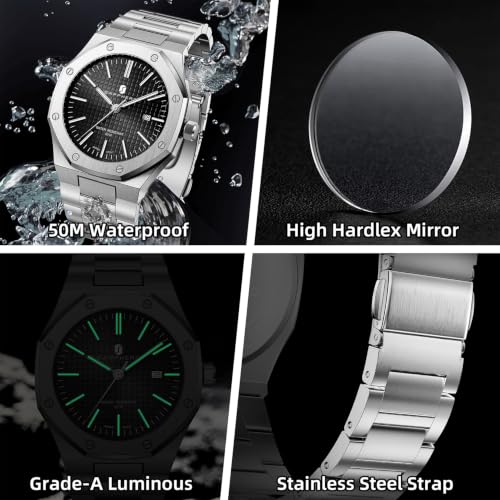 Image of Sapphero Watches for Men Waterproof Luminous Watches with Date Dial Chronograph Analog Quartz Movement Steel Stainless Business Wrist Watches Mens Gifts
