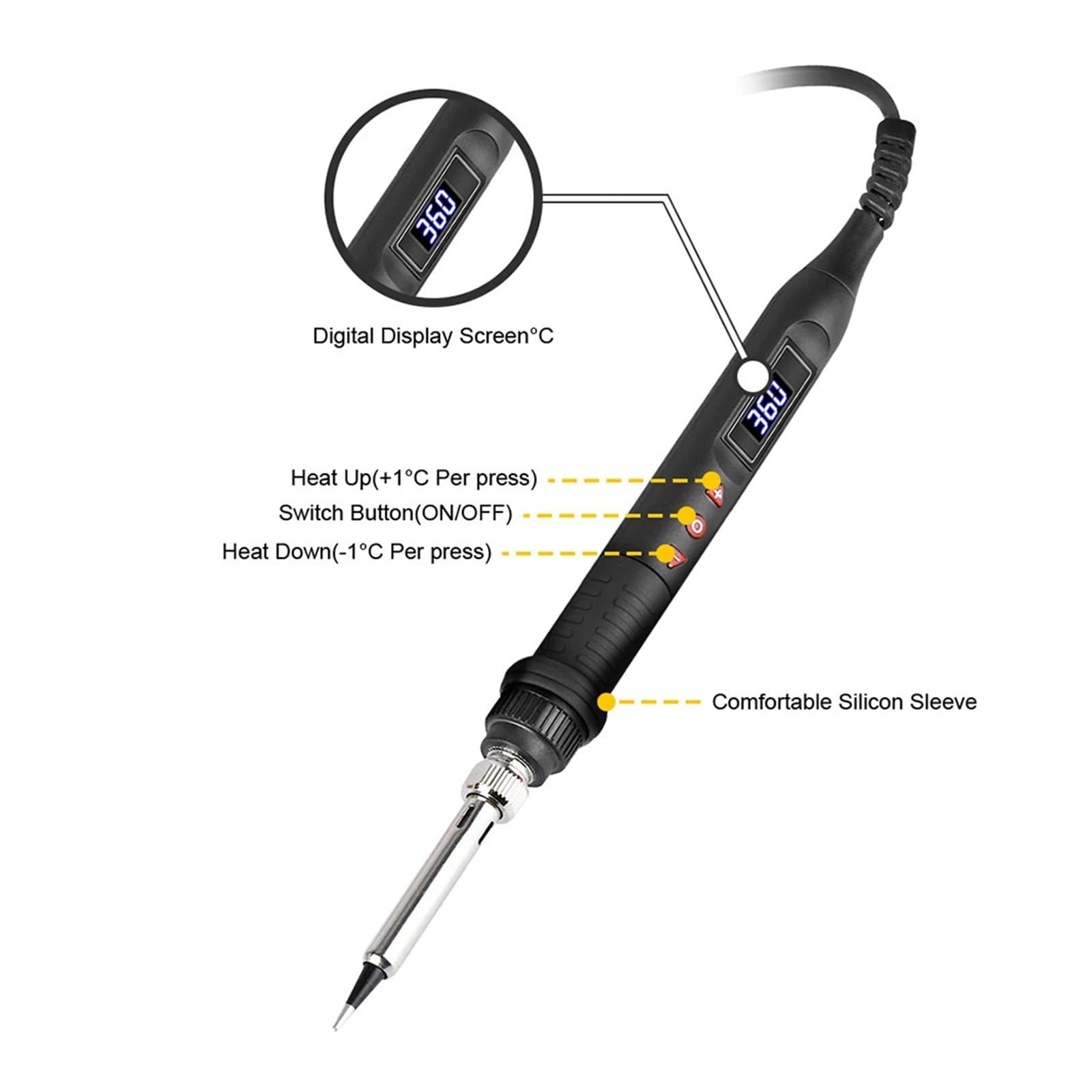Zestaw Lutownicy Z Regulacją Temperatury 908U Wyświetlacz LCD Inteligentny Przełącznik 80 W Przenośne Narzędzie Do Lutowania(Black)