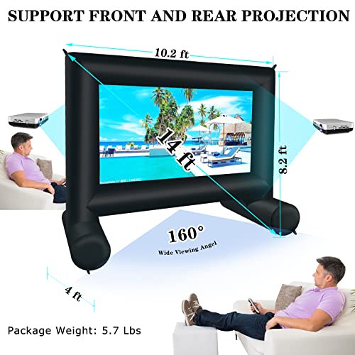 Image of 14 FT Inflatable Projector Movie Screen for Outside /Indoor, Blow up Projector Screen with Air Blower, Supports Front /Rear Projection for Backyard Home Theater Movie Night Outdoor Party