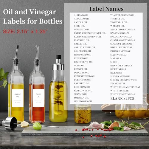 Image of HVSWLY Oil and Vinegar Labels for Bottles, 50 Pantry Labels for Vinegar and Oil Dispenser Bottles, Olive Oil Bottle Labels, Stickers, Kitchen Spice Label Set