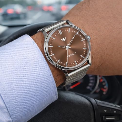 Image of CRESTELLO Stainless Steel Chain Analog Wrist Watch for Men (Brown /Blue Dial) | 1 Year Warranty* | CR-WT253-CH