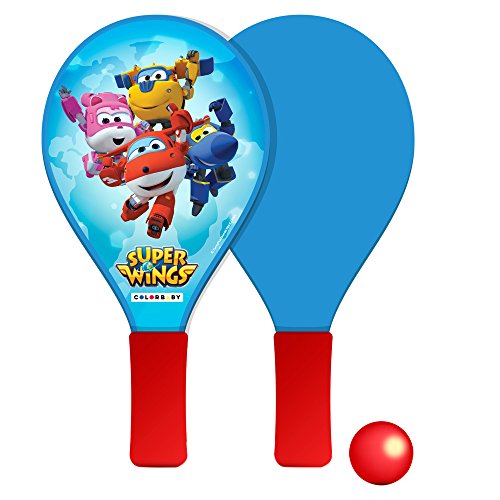 Super Wings - Set Palas de playa de madera con mango de espuma, 195x15x34 cm (77038)