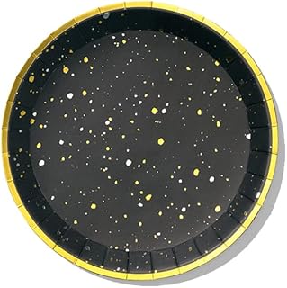 Coterie Black and Gold Paper Plates (Set of 10 Small Plates) - Star Paper Plates, Galaxy Plates, Space Party Plates, Modern Paper Plates | 7.25