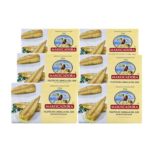 Pack 6x Filetes de Caballa del Sur Mariscadora – 120 g cada uno | En Aceite de Oliva | Alto en Omega‑3 y Proteínas | Conserva Artesanal Española