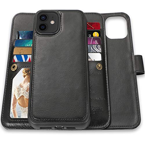CASEOWL Wallet Case Compatible for iPhone 12/12 Pro, Magnetic Detachable Slim Case with 9 Card Slots, Hand Strap,Compatible for iPhone 12/12 Pro 6.1 inch 2020, 2 in 1 Folio Leather Wallet Case(Black)