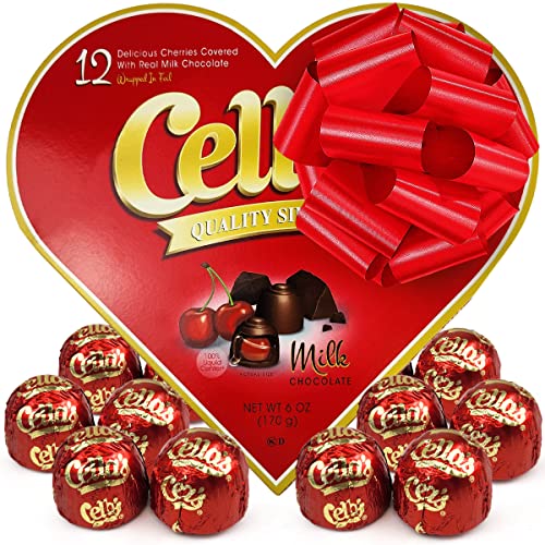 Cella’s Milk Chocolate Valentine's Day Gift Box Heart Shaped – Chocolate Treats With Delicious Inside Cherries – Chocolate Covered Cherries in a Heart-Shaped Box – Wrapped With Eye-Catching Ribbon