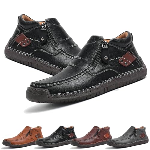 The First Young Driving Boots Men, Vintage Handmade Premium Leather Slip on Driving Boots Travel & Outdoor, Waterproof