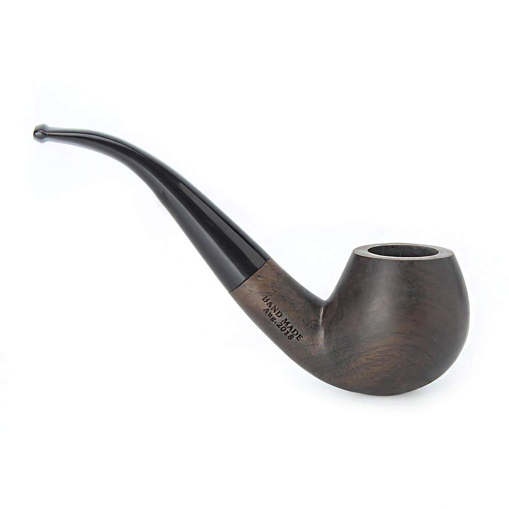 MUXIANGHandmade Ebony Tobacco Smoking Pipe with Bent Round Saddle Stem 10 Pipe Fittings Include AC0022