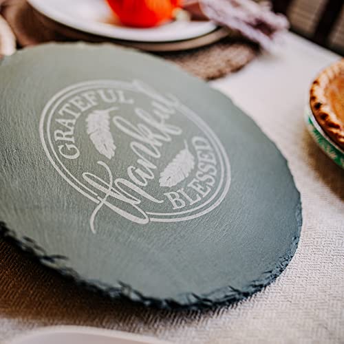 Charcuterie Boards Round 12 Inch Slate Cheese Board Thankful Grateful Blessed Thanksgiving Decoration #TOP4