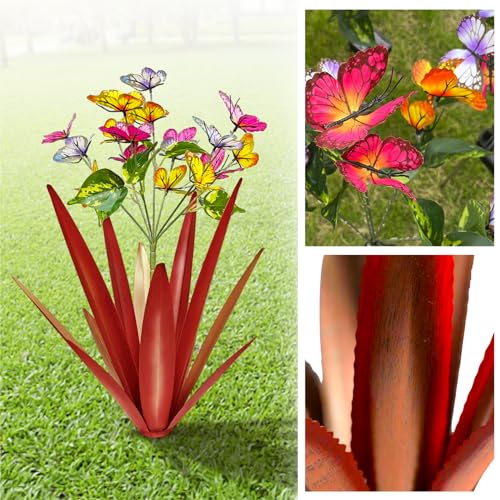 Image of TOMBABY Garden Outdoor Butterfly Enlarge Thickened Wind Resistant Metal Agave Garden Art Metal Plant Country Sculpture Statue Decorations Ornaments Artificial Waterproof Butterflies(red 2pcs)