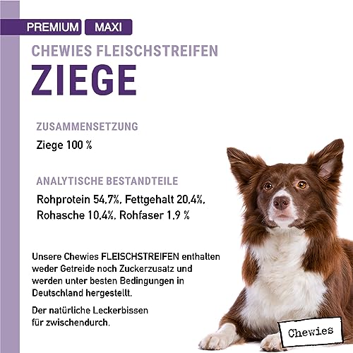 Chewies Fleischstreifen Maxi aus 100% Ziege - 150 g - Fleischstreifen für Hunde - getrocknete Ziegenfleisch Kaustreifen - hypoallergen & getreidefrei - Dörrfleisch von der Ziege (Packung mit 5)