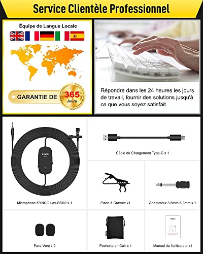 SYNCO Mikrofon-Krawatten-Reiter-Tieftöner, Lav-S6M2 Lapel Mikrofon Smartphone Omnidirektional Kondensator Mic Audio 3.5mm Clip-on für Kamera Android DSLR Telefon PC Videokameras