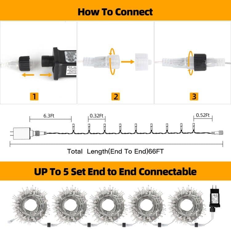 Miniatura 3 de Luces de Navidad blancas cálidas de 66 pies, 200 luces LED enchufables, 8 modos conectables, luces de aula para interiores y exteriores, para