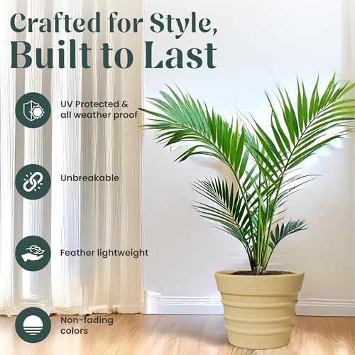 Image of YUCCABE ITALIA Fox B BR 14 Inch Beige Planter Pot Large Decorative Flower Pot for Home, Balcony & Garden