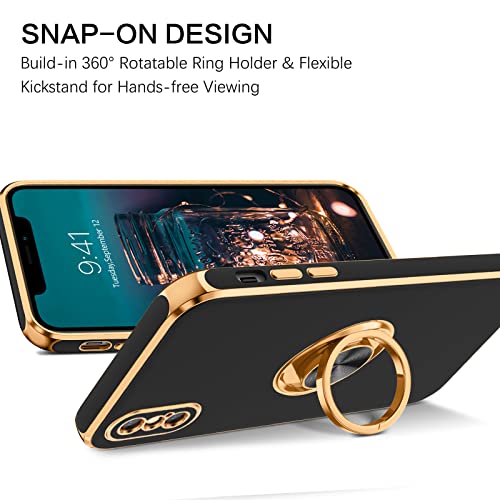 Bentoben Iphone Xs Case, Phone Case Iphone X, Slim Fit Sparkly Kickstand Ring Holder Design Shockproof Protection Soft Tpu Bumper Drop Protective Girls Women Boys Iphone Xs/X 5.8" Cover, Black/Golden #TOP3