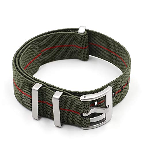 Men's French Troops Parachute Bag for Nylon Elastic Belt Watch band 18mm 20mm 22mm Watch Strap (green red, 20mm)