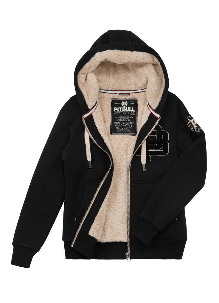 PITBULL - Sweatshirt Damen mit Kapuze und Zip RUFFINA PB, Hoodie Damen mit Fellfutter, Kapuzen Pullover mit Zip, Kapuzenpulli Frauen, Kapuzenjacke mit Reißverschluss
