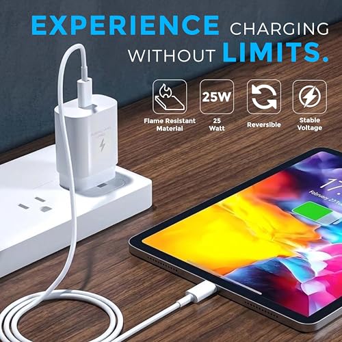 Image of MAK 25W Charger for Samsung Galaxy M14 Snapdragon 5G Type C Charger Adapter Compatible with M14 Snapdragon 5G Charger, 25 Watt USB Type C to C Pd Charging Adapter C Type, White