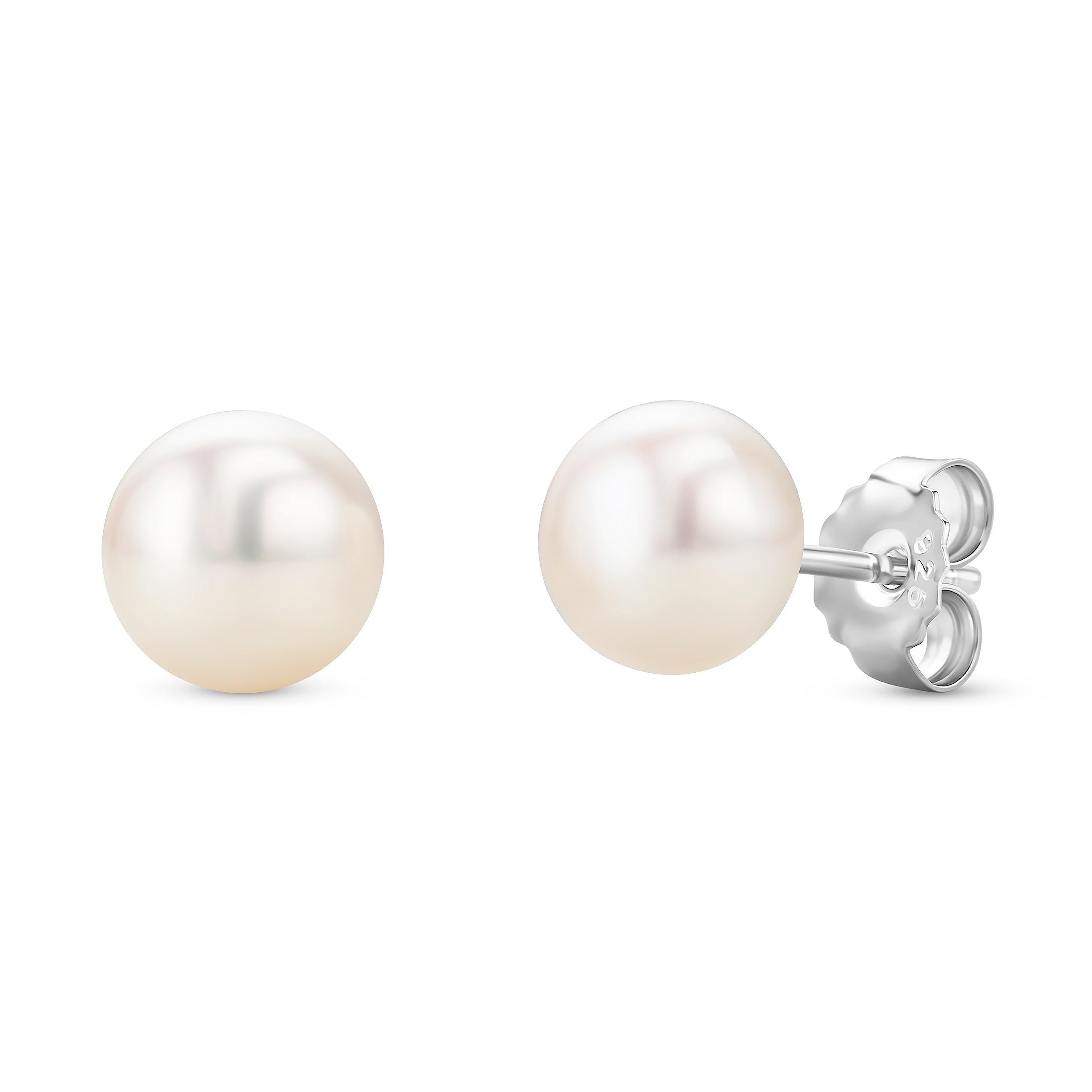 Orovi Schmuck Damen Perlen Ohrstecker mit runde weiße Süßwasser Zuchtperlen Zeitlose klassische Perlen Ohrringe aus 925 Sterling Silber