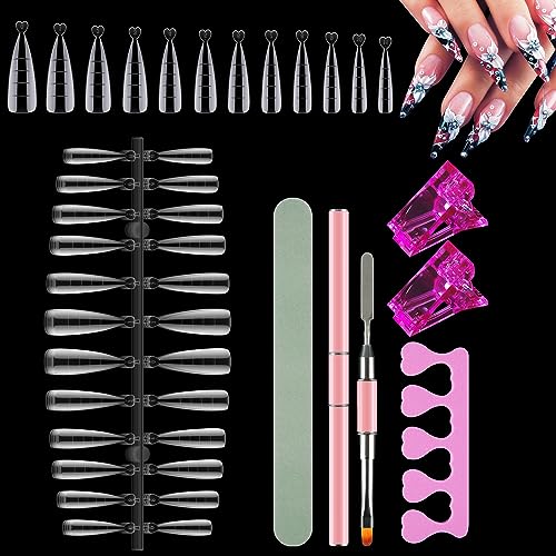 Kieswan - 120 Stücke Dual Nail Forms Set, Schablonen Nagelverlängerung Nagelformen mit Rosa Dual-Ended Nagel Pinsel, Nagelspitzen Clip, Schwamm Fingertrenner und Nagelfeile für Polygel Nägel Werkzeuge