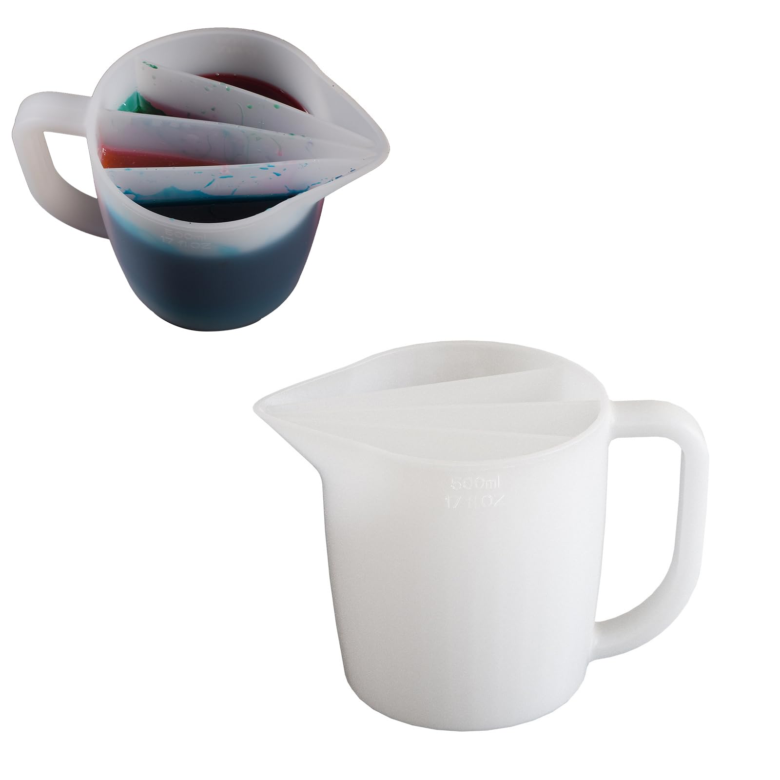 Split Cup for Paint Pouring Fluid Art Silicone 17OZ/500ML Split Cup with Handle Split Cup Resin Pouring Painting Tools Reusable Split Cup with Dividers Resin Molds, Epoxy Resin Art 4 Channel