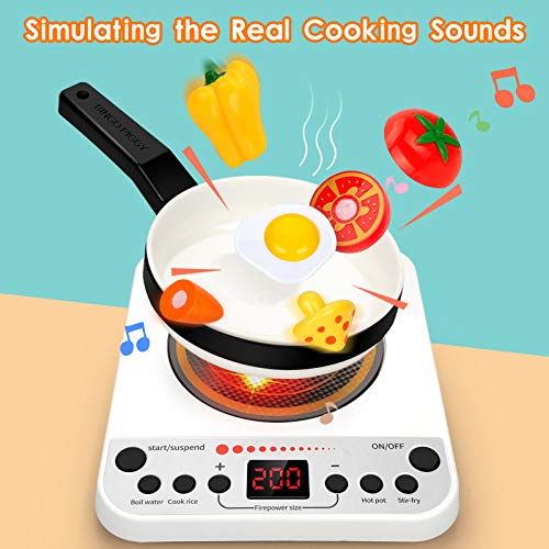 Koonie 50PCS Kitchen Toys, Pretend Play Kitchen Set with Electronic Induction Cooktop, Pressure Pot and Pans, Cutting Play Food, Play Cooking Utensils for Toddlers, Kids, Girls, Boys Learning Gift