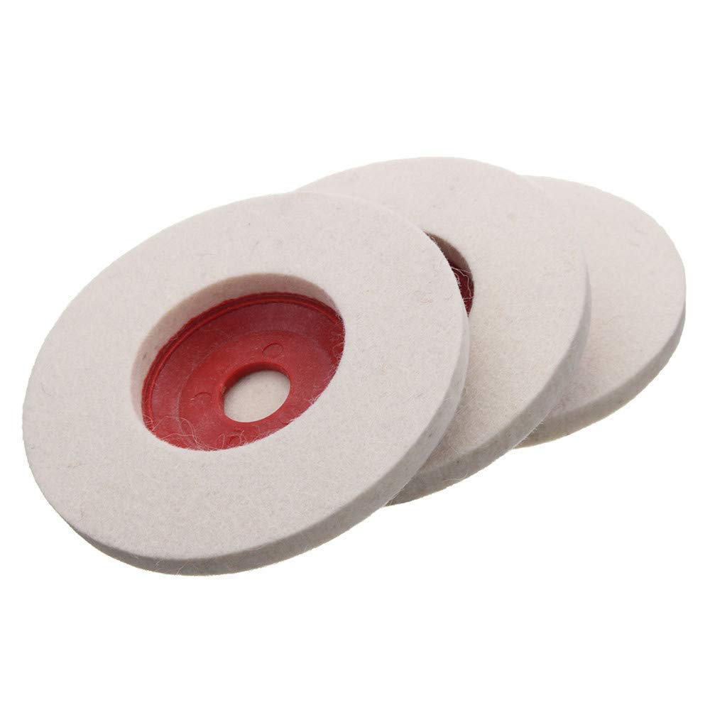 toolfi Xtra power Wool Felt buffing pad wheel disc for polishing stainless steel metal marble glass ceramic, 4 inch angle grinder abrasive rotary tool accessory - white, 100 x 16mm x 16mm dia