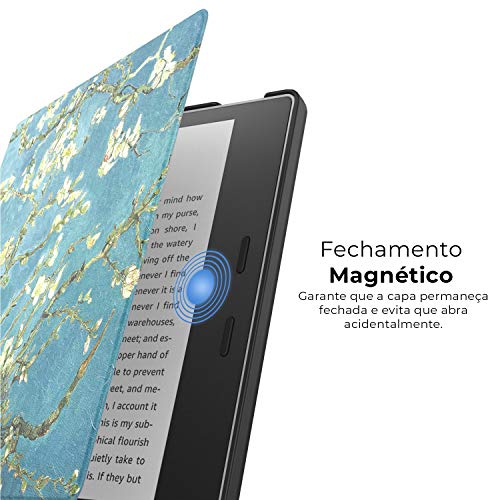 Capa Kindle Oasis 9a e 10a geração - WB Ultra Leve, Sensor Magnético - Couro Flores