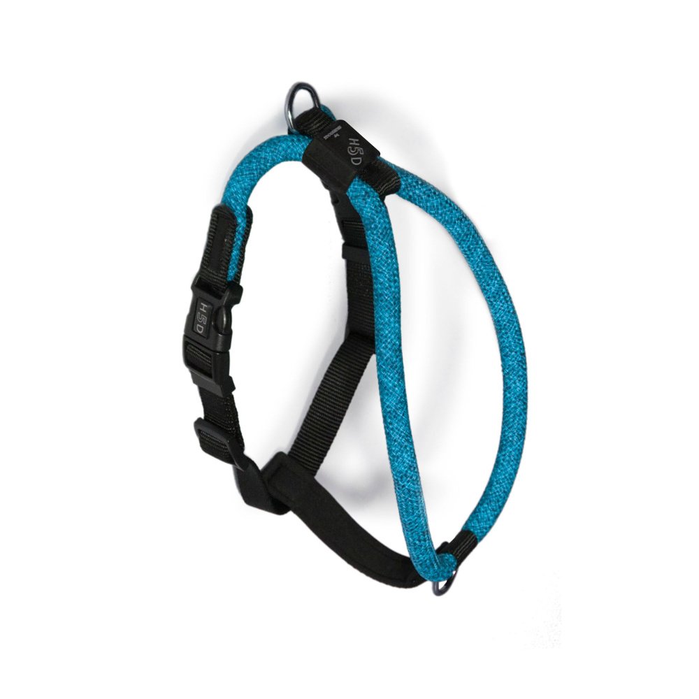 High5Dogs, Ergonomisch hondenharnas, verstelbaar van 60 tot 76 cm, gevoerde schouderbanden, versterkte veiligheid, veelzijdig voor wandelen en klimmen, blauw, M, model Leisure Rope