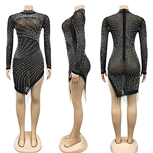 Image of PORRCEY Women Sexy Hot Drilling Process Sexy Dress Party Club Night Dress (5216,Black,M)
