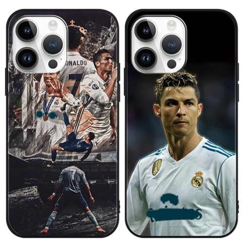 TBNMBGY 2 Pezzi Nero Cover per Apple iPhone 15 6.1', Morbido TPU Custodia con Cool Stella del Calcio 7 Disegni Pattern, Anti-Graffio Silicone Protettiva Antiurto Case per Football Fans, Aesthetic