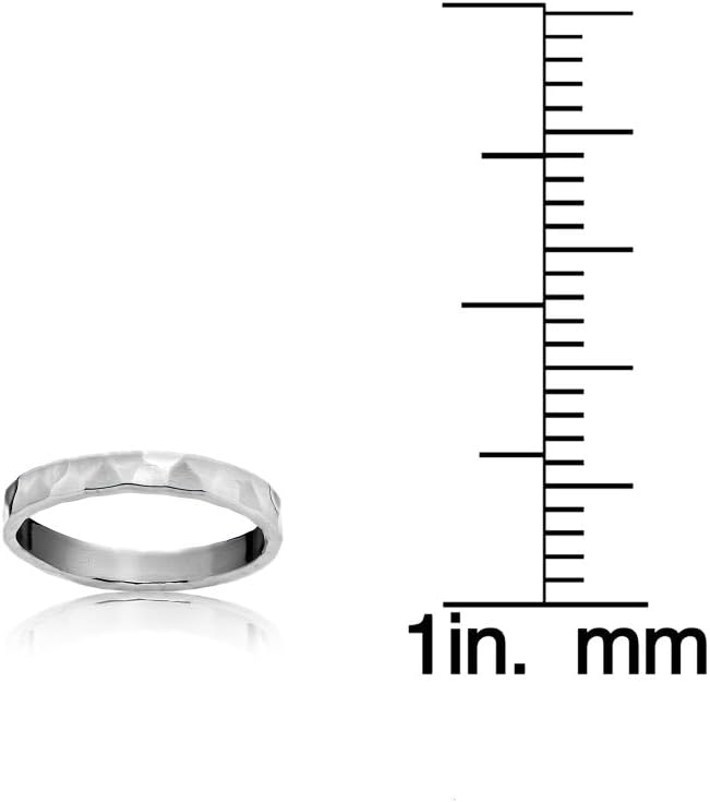Hoops & Loops 925 Sterling Silver 3.5mm Wide Hammered Stackable Wedding Band Ring for Women Men, Size 6