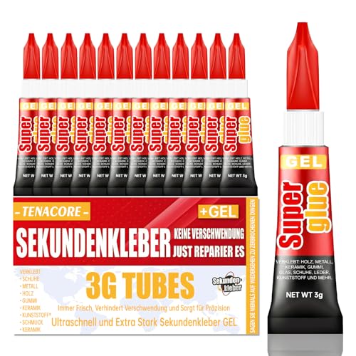 Tenacore Sekundenkleber Gel, Sekundenkleber Extra Stark, Alleskleber, Superkleber, Transparent Kontakt Kleber für Kunststoff, Holz, Porzellan, Glas uvm.