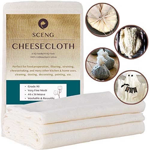 Cheesecloth, Grade 90, 54 Sq Feet, 100% Unbleached Cotton Fabric, Ultra Fine Reusable