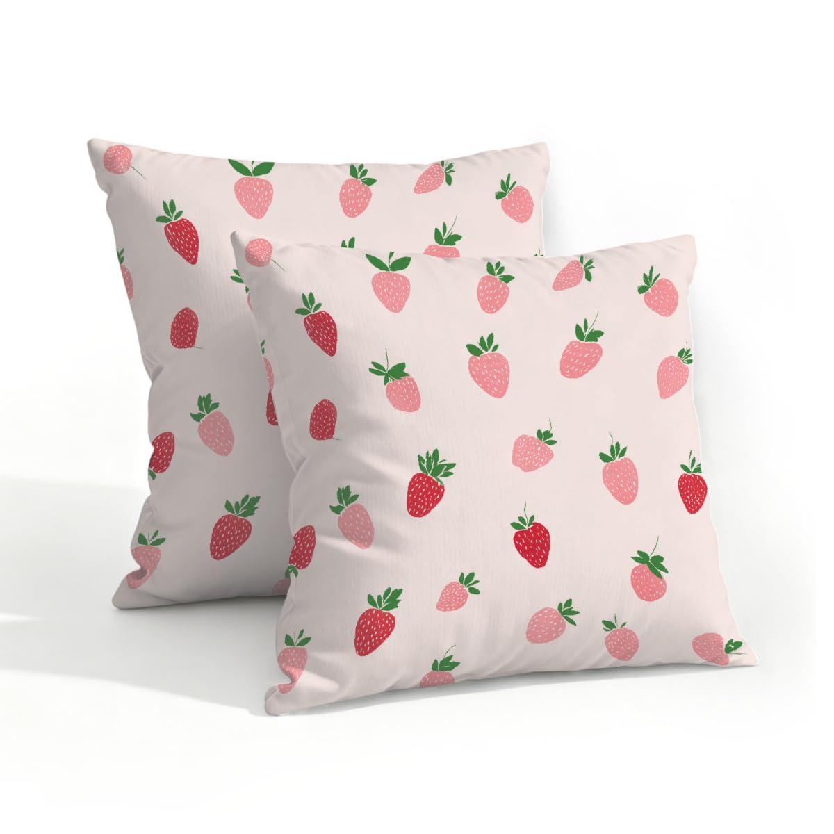 Outdoor Pillow Covers Waterproof Pillowcases 18x18in Set of 2 Cute Strawberry Decorative Throw Cushion Case for Couch Sofa Garden Patio Furniture