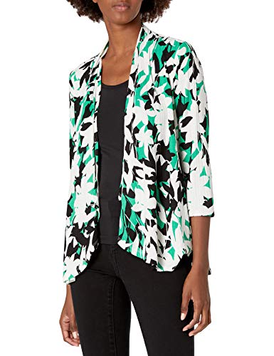 Kasper Women's Bold Floral Printed Ruched Neck HI-LO Knit Shrug, Jade MULTI-L69, S