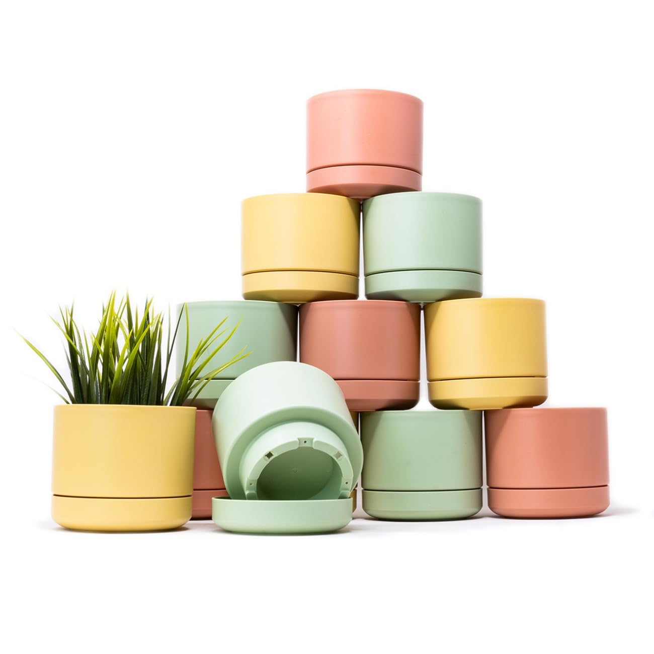 Maceteros Decorativos Interior Exterior 14 cm Pack 6 Macetas Plástico con Plato Incorporado, Tiestos para Plantas Interior, Plástico Resistente, Macetas Decorativas Modernas (6 x Pastel 14cm) — view 11